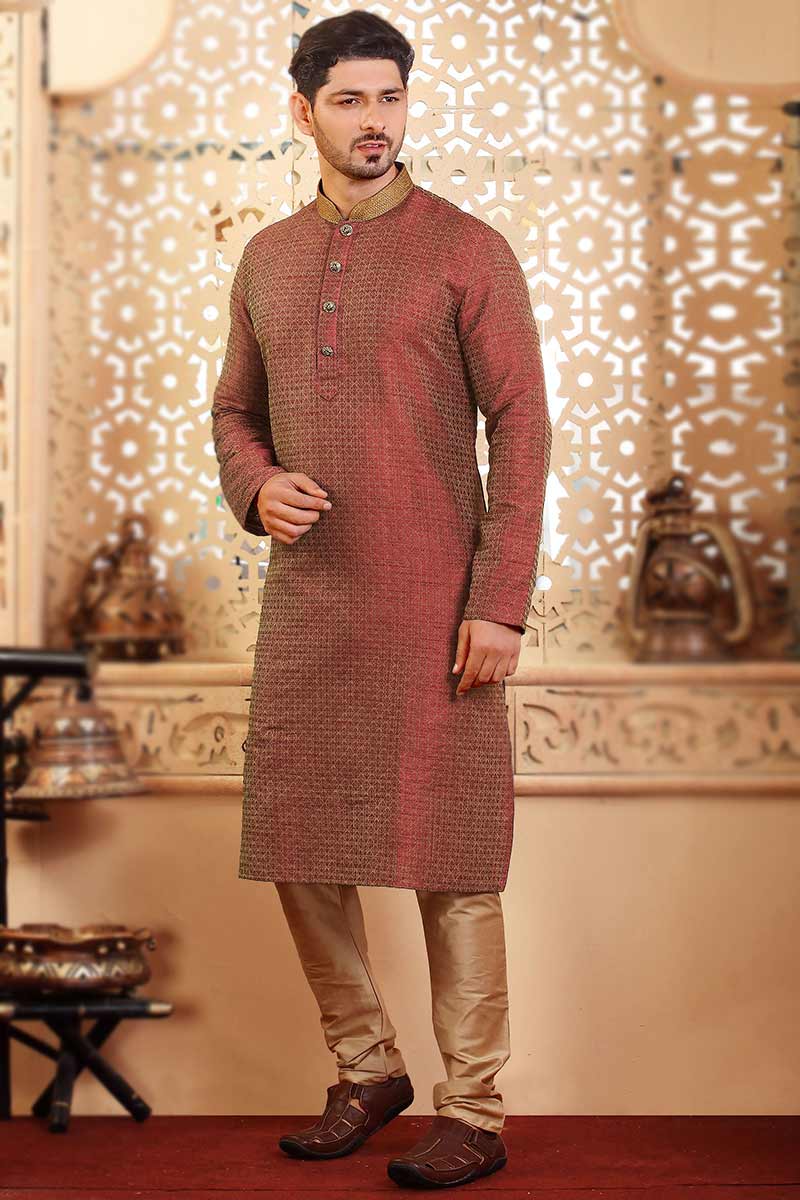 Buy Diwali Dress Jacquard Dark Maroon Men Kurta Pajama MKPA01041
