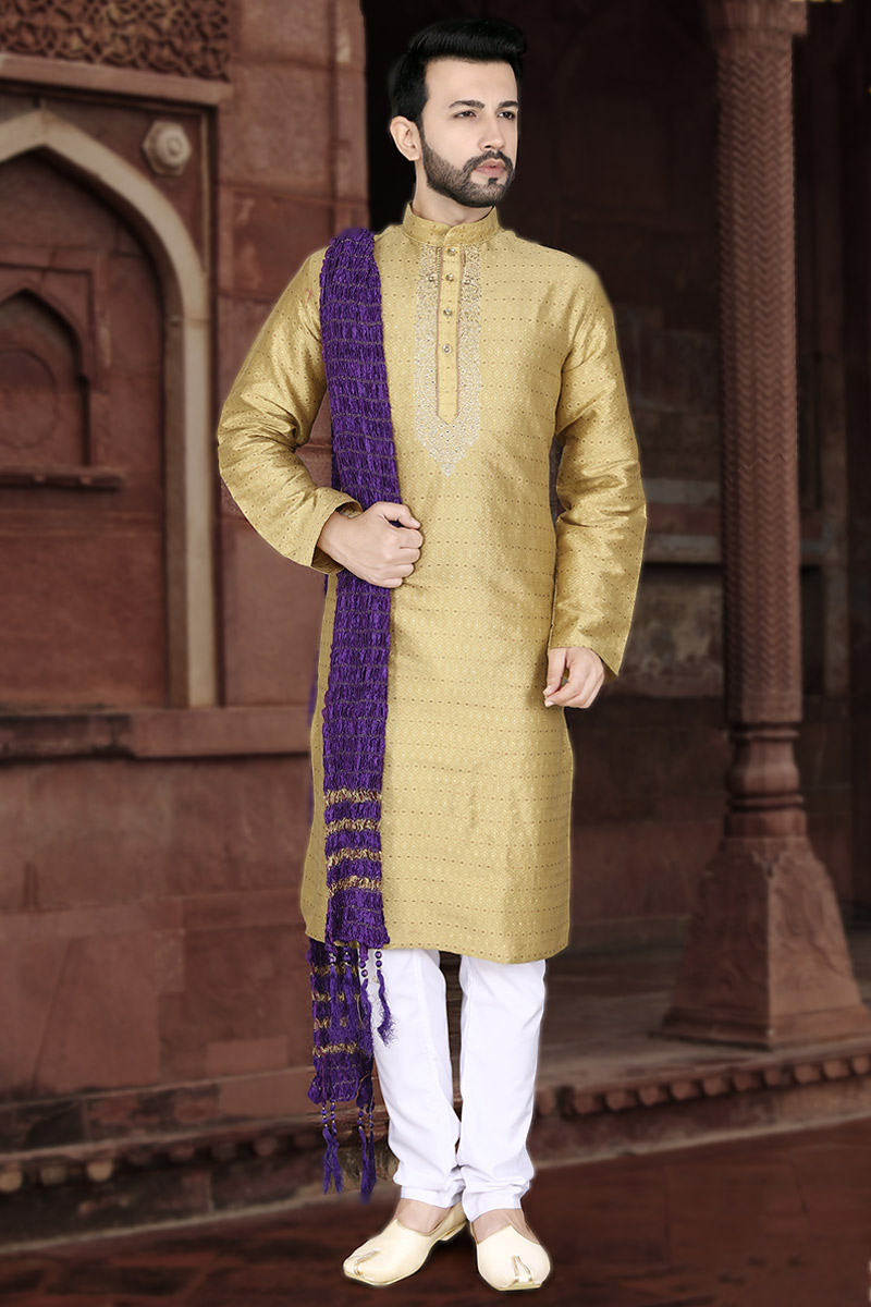 Partywear Designer deals Gold Banarasi Jacquard Kurta Pajama