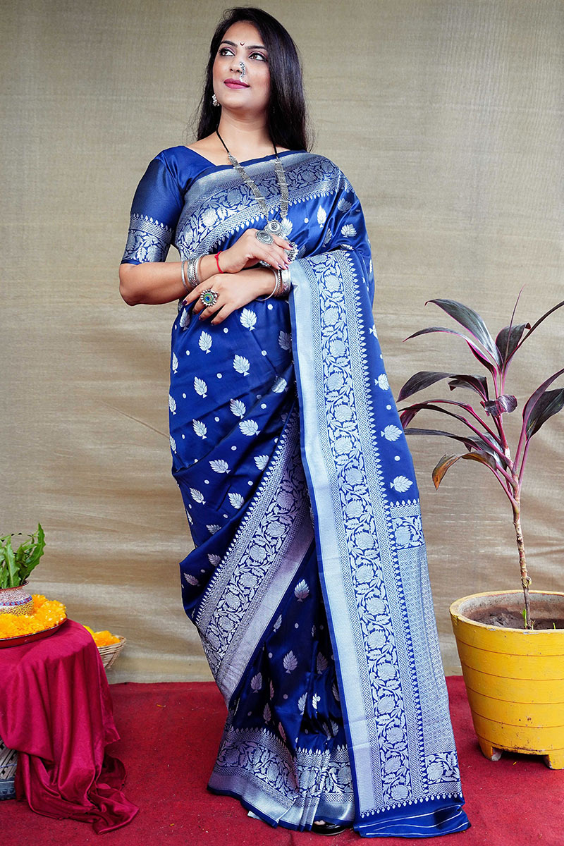 Blue Silk Silk Saree Ornaments Blue Silk Jewellery On Silk Sarees