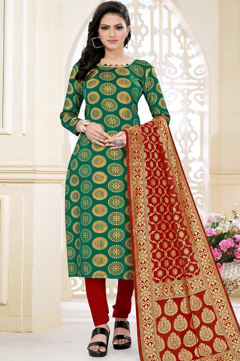 Green Churidar Suit With Woven Zari Work LSTV110602