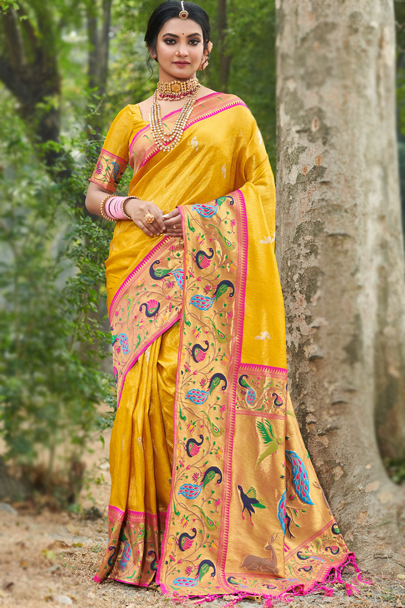 Mustard Yellow Silk Woven Saree with Zari Work