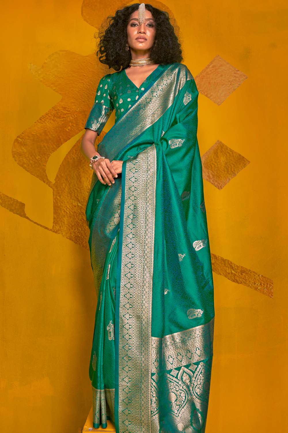 Minimalist Semi Silk Saree x Gold Zari - Persian Blue