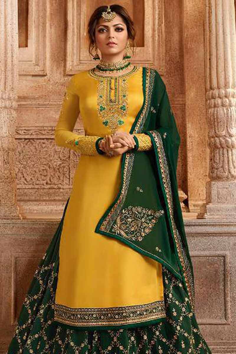 Buy Yellow With Dark Green Lehenga Choli Online LSTV02629 Andaaz Fashion