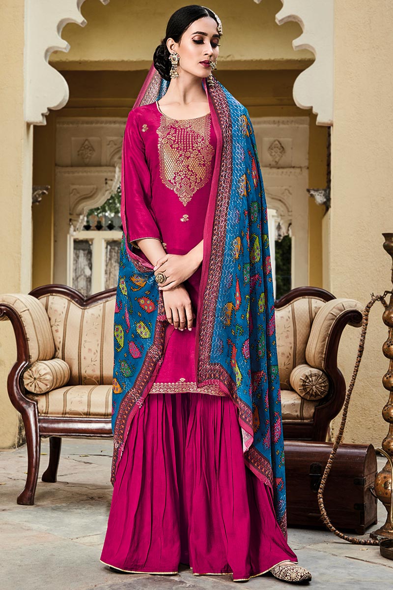 dark pink colour sharara suit