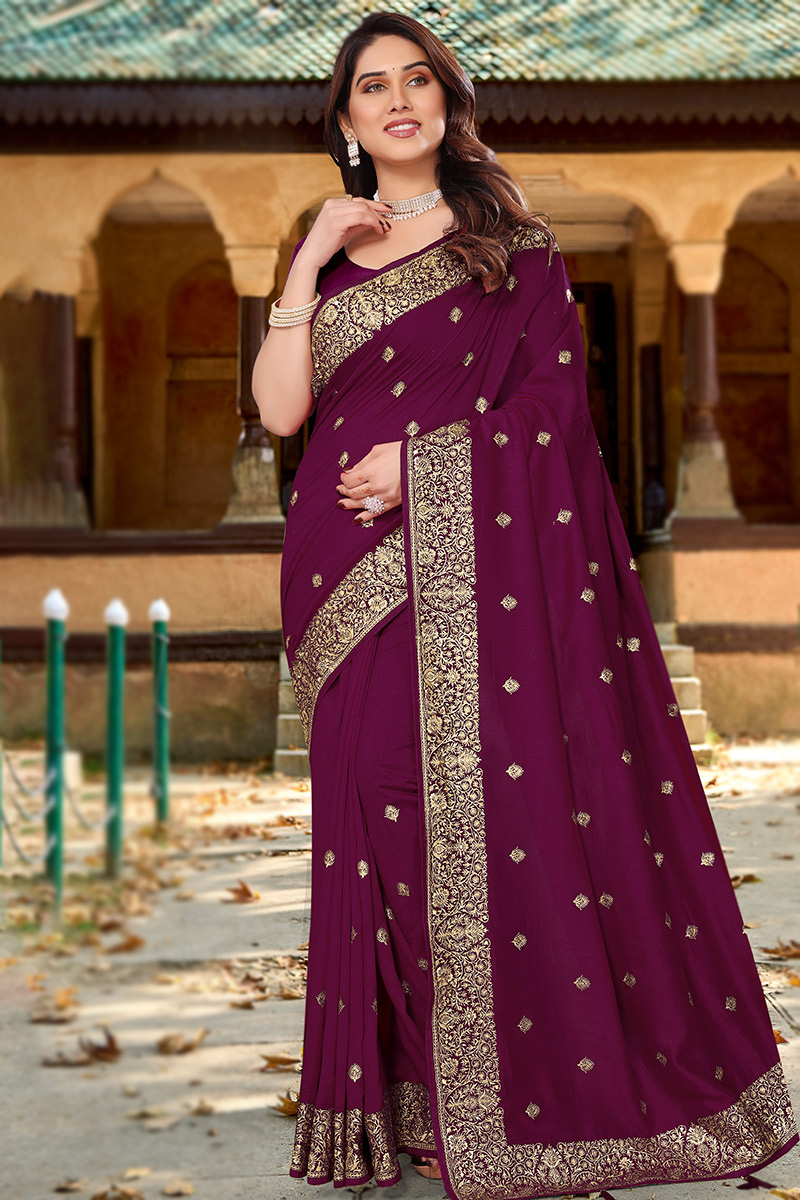 sari Zari Embroidered Purple Silk Light Weight Saree SARV179427