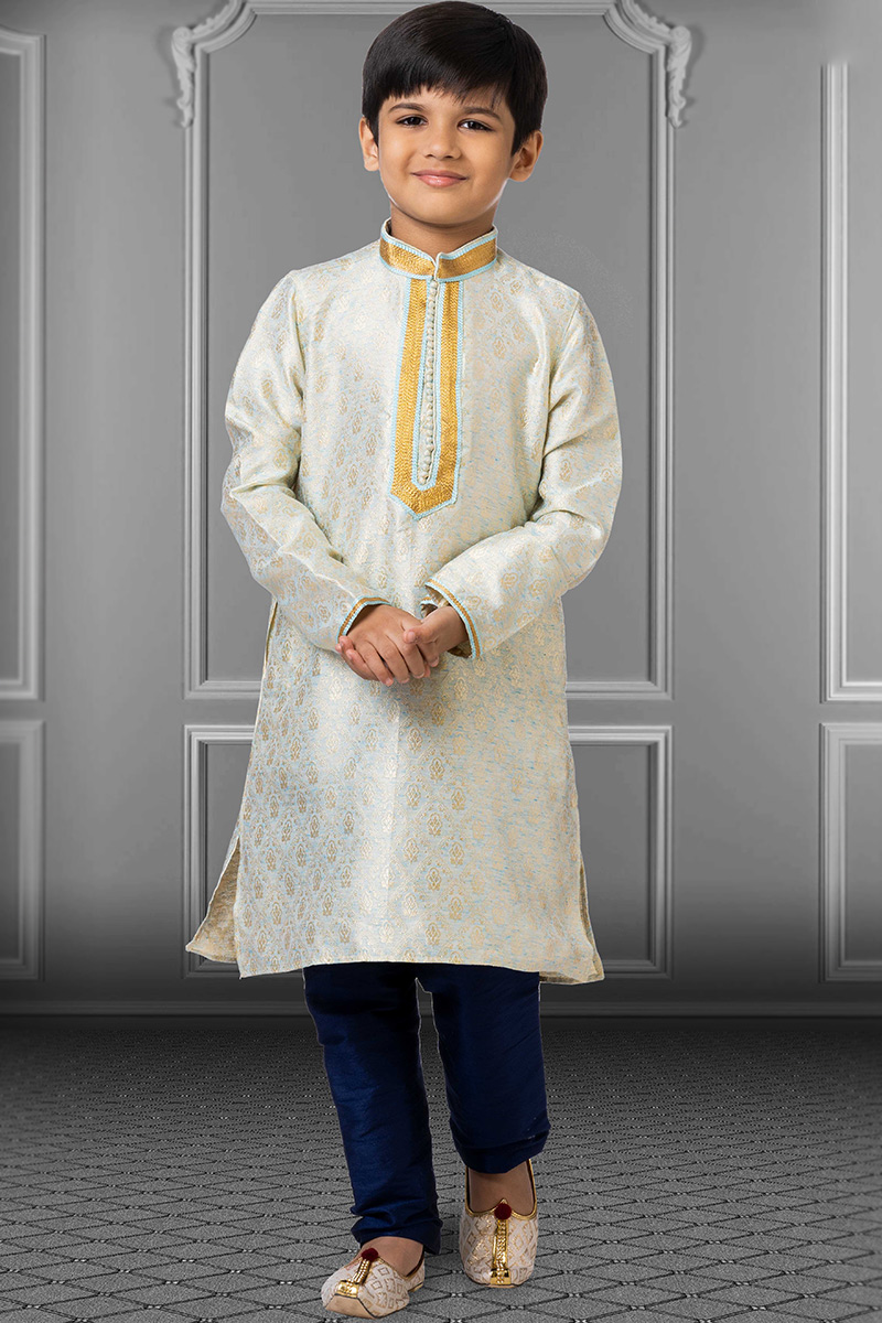Plus Size Dresses Mint Blue Kids Kurta Pajama with Woven MKPA04146